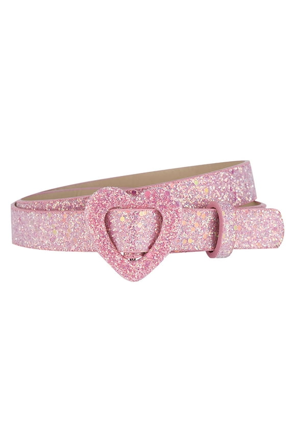 Children's Fashion Belt PU Leather Material Heart Buckle Jeans Dress Style Sparkling Shining Casual Belt