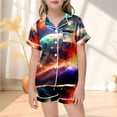 thumbnail image 1 of Children's Fashion Star Themed Printed Button Down Lapel Short Sleeved Top Shorts Pajamas Set Bronze 2-3 Years, 1 of 3