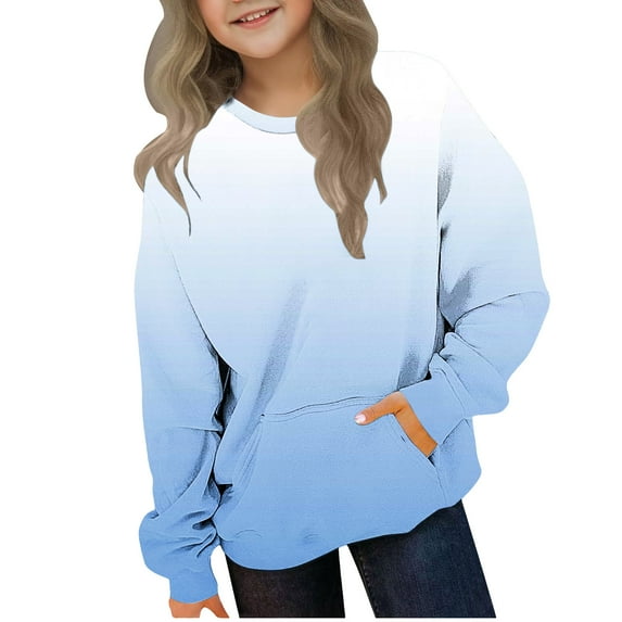 Children's Fashion Sweatshirts Long Sleeve Round Neck Pullover Top Girls Boys Gradient Color Sport Loose Sweatshirt with Pocket Blue 3 Years