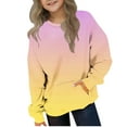thumbnail image 1 of Children's Fashion Sweatshirts Long Sleeve Round Neck Pullover Top Girls Boys Gradient Color Sport Loose Sweatshirt with Pocket Yellow 7 Years, 1 of 6