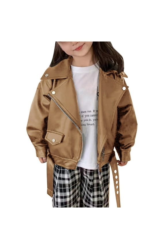 Children's Leather Motorcycle Jacket Short Velvet-Lined Coat for Boys and Girls Stylish Spring and Autumn Outerwear