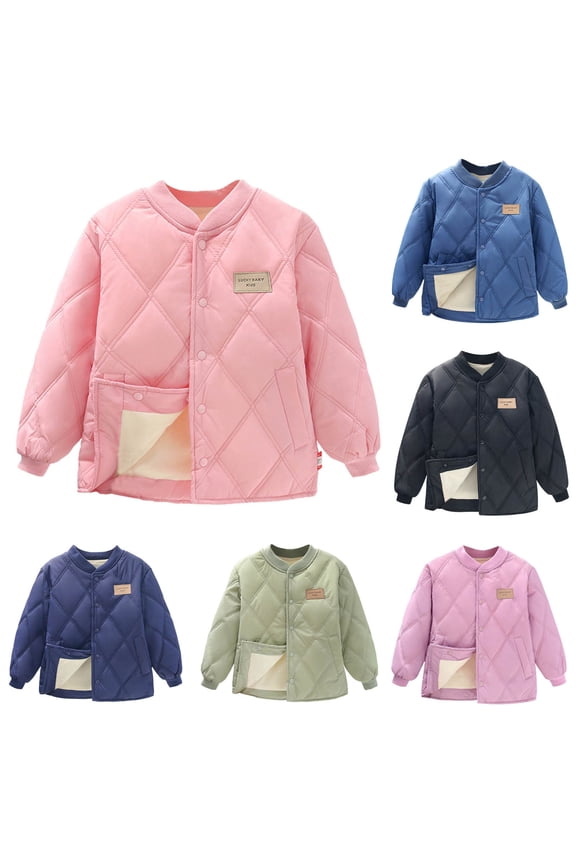 Children's Fleece Jacket Winter Unisex Kids Thick Velvet Solid Color Long Sleeve Button Casual Sports Warm Padded Jacket for Boys Girls with Pockets