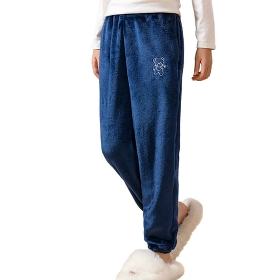 Children's Fleece Leggings Pants Solid Color Thermal Warm Elastic Waist Pant Casual Comfortable Legging for Kids Navy 5-6 Years