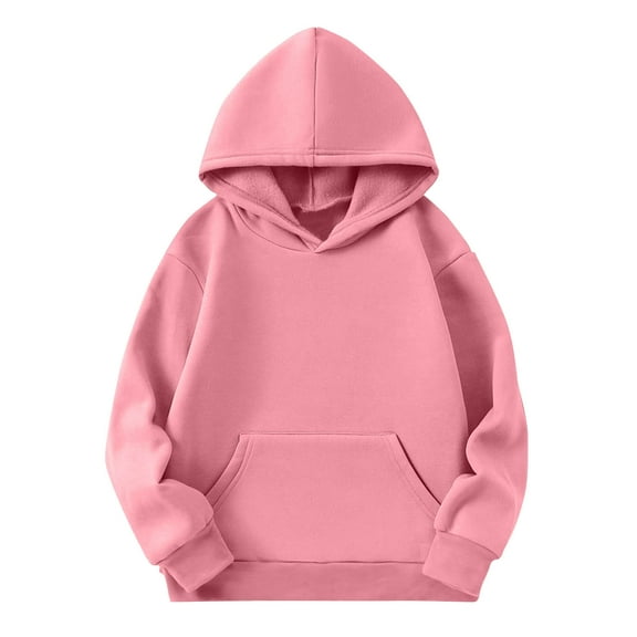 Children's Fleece Lined Hooded Sweatshirt Long Sleeve Solid Pullover Top with Pocket Round Neck Casual Shirt for Boys Girls Children Fleece Hoodie
