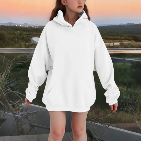 Children's Fleece Lined Hoodie Long Basic Thick Pullover Casual Tops Comfy Sweatshirt with Pockets for Boys or Girls 2-13Y