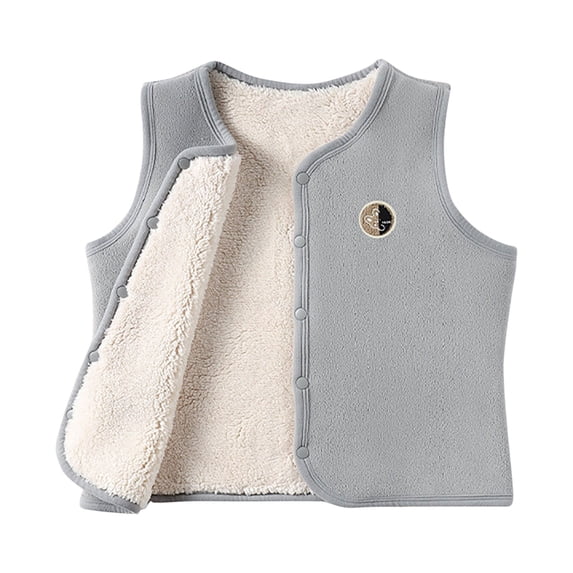 Children's Fleece Vests Winter Thickened Warm Soft Sleeveless Tops Solid Color Button Comfortable Thermal Outwear Gray 7 Years