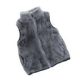 thumbnail image 1 of Children's Fleece Vests Winter Thickened Warm Soft Sleeveless Tops Solid Color Full Zip Comfortable Thermal Outwear Gray 130, 1 of 4