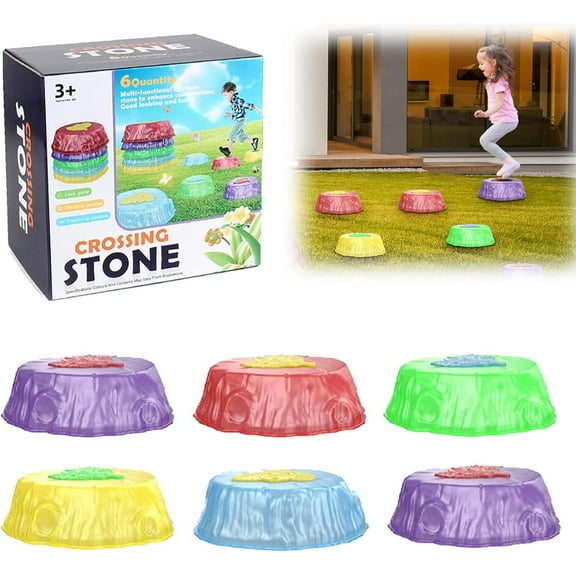 Children's Foot Pedal with Lights Rainbow Bridge Crossing Stone, 6pcs Light up Stepping Stones, Lightup Non Slip Step Balance Stone Kit, Outdoor Play