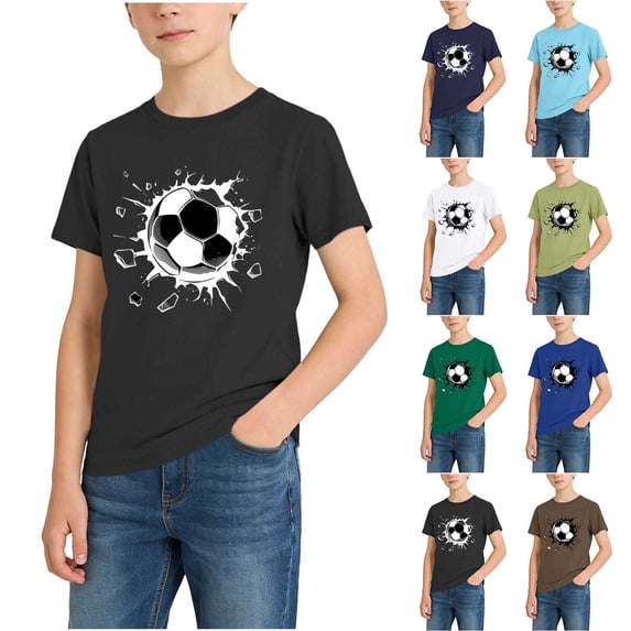 Auroural Boys Clothes Size 7/8 Children's Football Print Round Neck Short Sleeve Medium To Large Kids Casual Loose Top