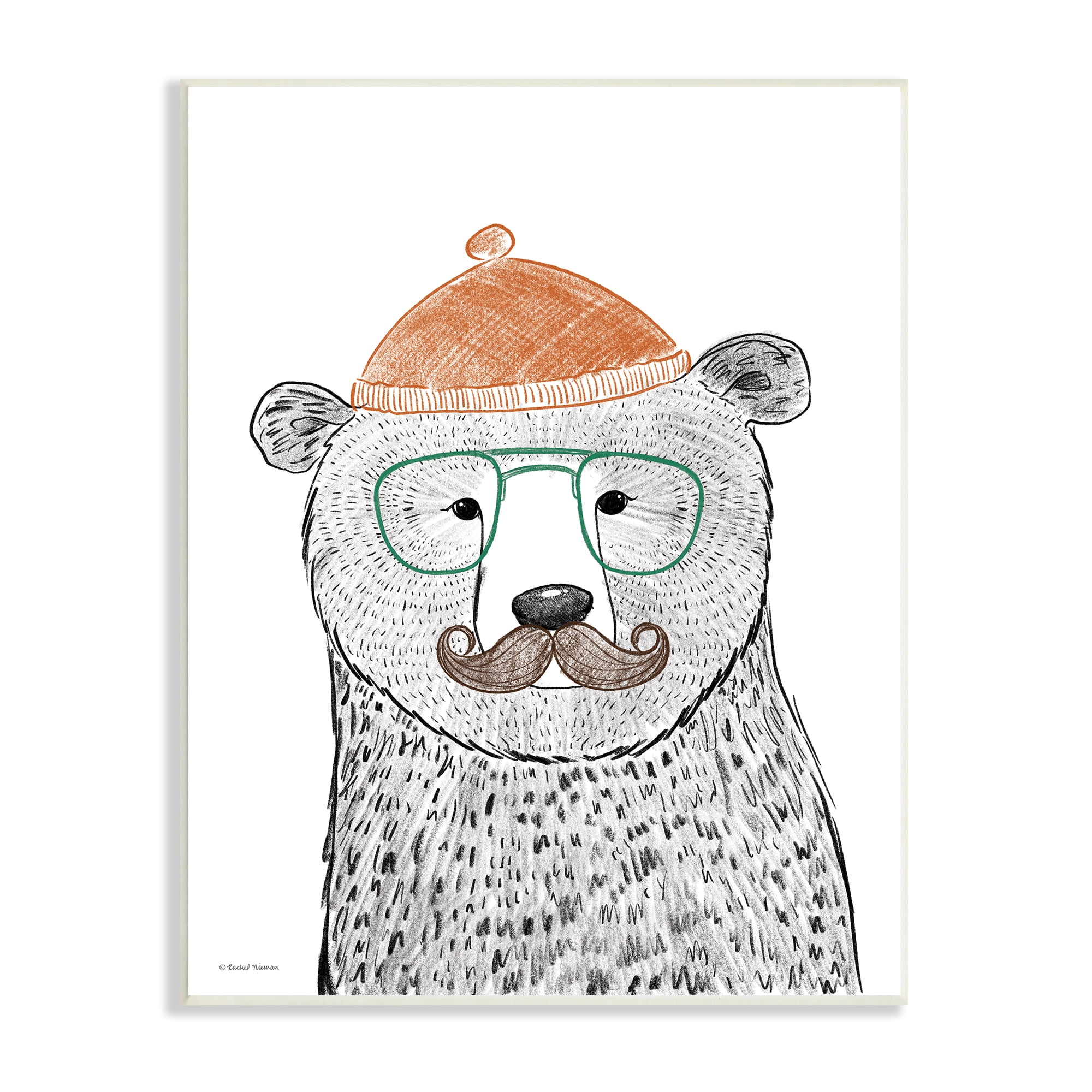 Stupell Industries Children's Forest Bear Illustration Hipster Beanie Mustache Glasses, 10 x 15, Design by Rachel Nieman