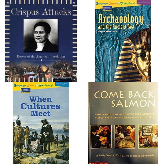 Children's Fun & Educational 4 Pack Paperback Book Bundle (Ages 6-12): Crispus Attucks Heroes of the American Revolution, Archaeology and the Ancient Past Rise and Shine, When Cultures Meet : National