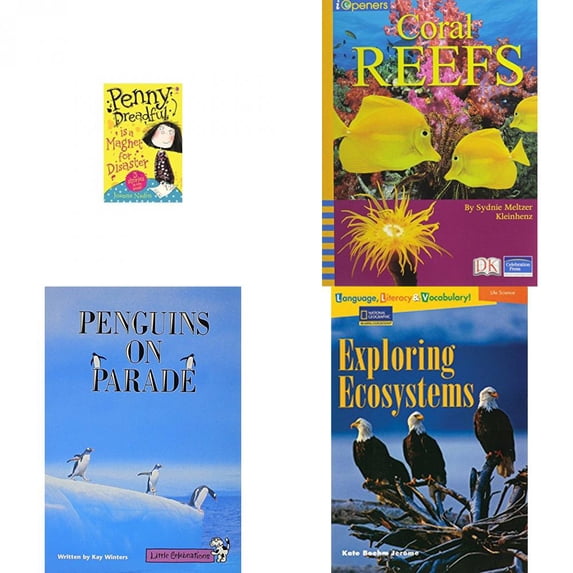 Children's Fun & Educational 4 Pack Paperback Book Bundle (Ages 6-12): Penny Dreadful is a Magnet for Disaster, IOPENERS CORAL REEFS SINGLE GRADE 4 2005C, LITTLE CELEBRATIONS, PENGUIN PARADE, SINGLE C
