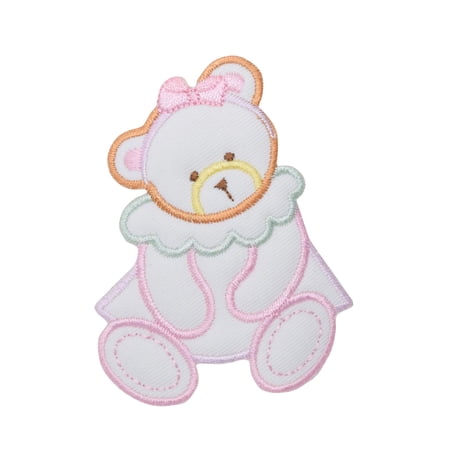 Children's Girl Bear - Puffy - Iron On Embroidered Applique Patch