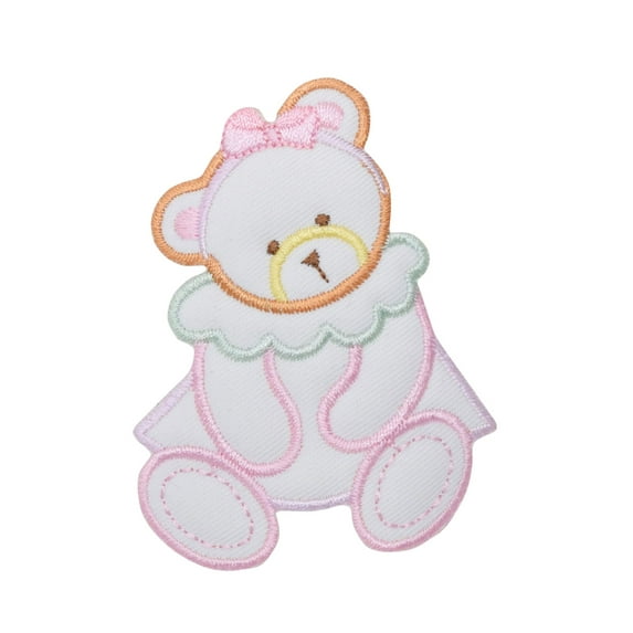 Children's Girl Bear - Puffy - Iron On Embroidered Applique Patch