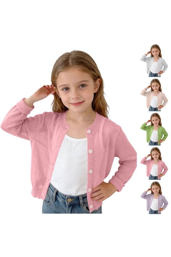 Look! Girl Solid Color Princess Knit Sweater Sun Protection Air Conditioned Long Sleeve Button Front Cardigan Coat Infant Girl Clothes 18 Months
