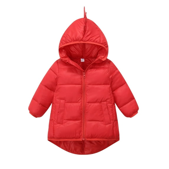Children's Girls Boys Padded Jackets Solid Color Hooded Zipper Thin Down Jacket Casual Warm Coat with Pockets Red 8 Years