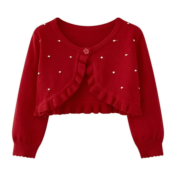 Children's Girls Cardigan Coats Solid Color Round Neck Long Sleeved Knitted Cotton Shrugs Tops Comfortable Lightweight Coat Red 1 Years