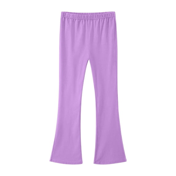 Children's Girls Flare Pants Solid Color Elastic High Waist Yoga Sports Long Pant Stretchy Breathable Legging Trousers Purple 170