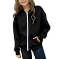 thumbnail image 1 of Children's Girls Full Zip Sweatshirts Casual Loose Solid Color Sports Jackets Sweatshirt Long Sleeved Lightweight Outerwear Black 9 Years, 1 of 9