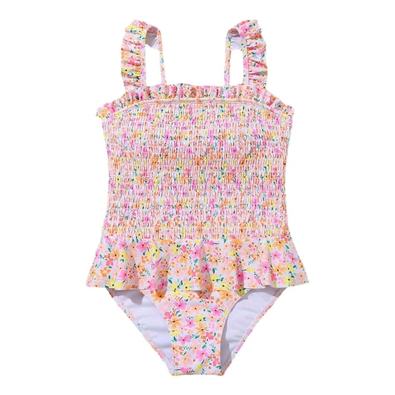 Children's Girls Summer Floral Printing Sleeveless Swimswear 1 Piece Beach Swimsuit Bikini,Size 8 Years-9 Years