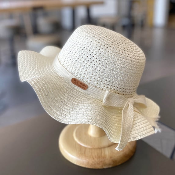 Children's Girls Sunscreen Hat Summer Bow Sun Hat Straw Hat Braided Hat Beach Hat Sun Visor Fisherman's Hat Casual White - 54