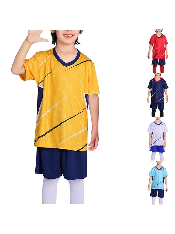 Children's Gradient Basketball Suit Set Training Kit Sweat Absorbing Side Pockets Sports Suit, Akmoler