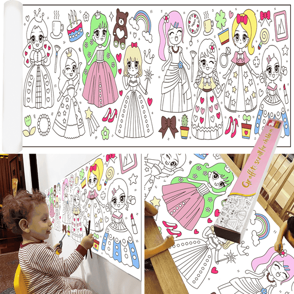 6Pcs Child’s Graffiti Drawing Roll, 118 inch X 11.8 inch Coloring Paper Sticker Rolls, DIY Paper for Kids Gift