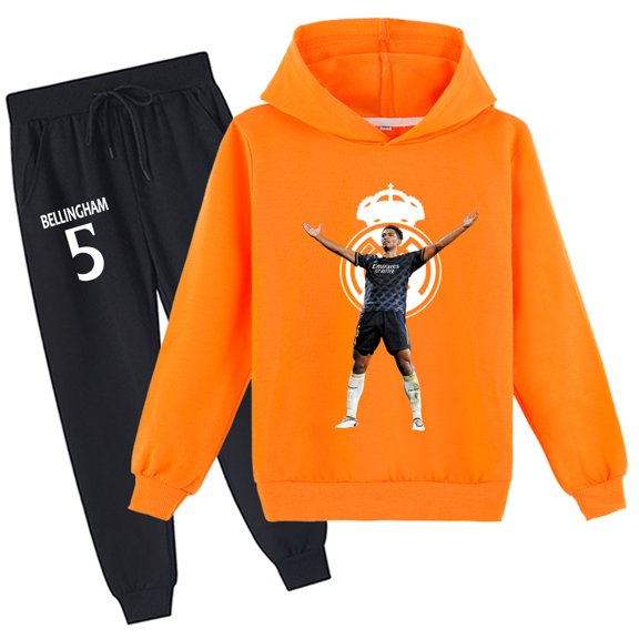 Children's Graphic Hoodie Set Jude Bellingham Pullover Hooded Sweatshirt and Pants Set for Kids Sweatsuit Clothes