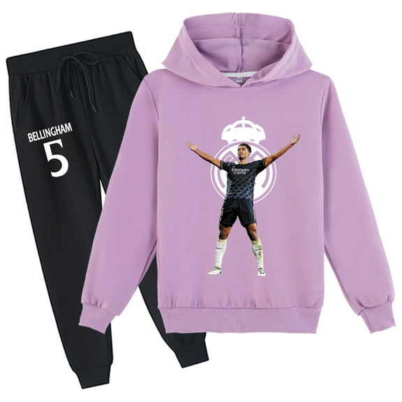 Children's Graphic Hoodie Set Jude Bellingham Pullover Hooded Sweatshirt and Pants Set for Kids Sweatsuit Clothes