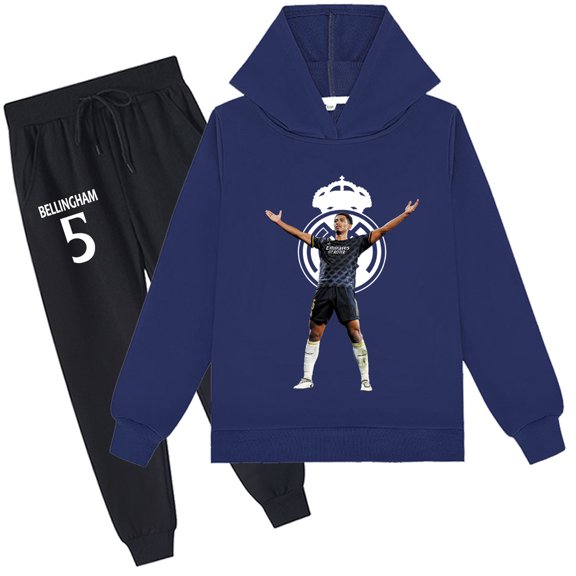 Children's Graphic Hoodie Set Jude Bellingham Pullover Hooded Sweatshirt and Pants Set for Kids Sweatsuit Clothes