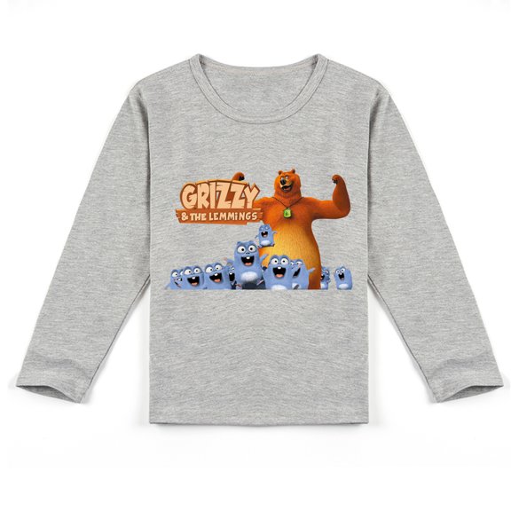 Children's Grizzly And The Lemmings Breathable Cotton Long Sleeve T-shirt, Perfect Spring-Autumn Top