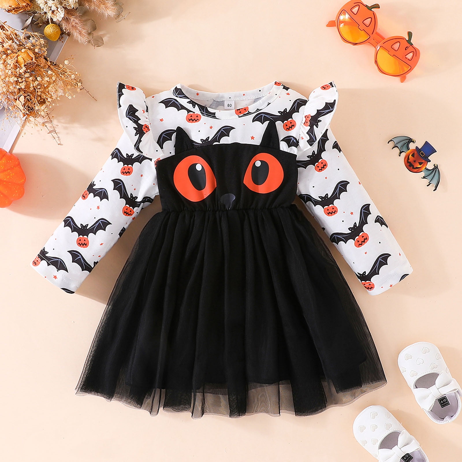 Children's Long Sleeve Cartoon Printed Mesh Princess Dress Dresses
