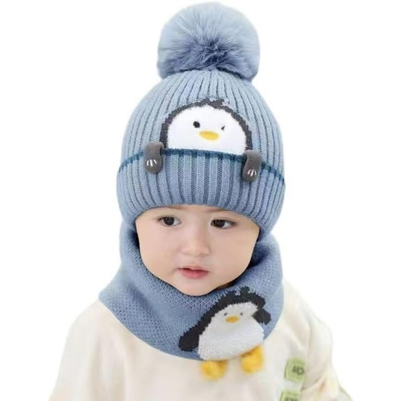 Children's Hat Plus Fleece Baby Thick Woolen Hat Warm Baby hat Winter Knit Hat Neck Two Piece Set