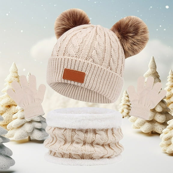 Children's Hats Scarves Gloves Warm Colored in Autumn and Winter Two Baby Hats Practical Beautiful for Outdoor Activities