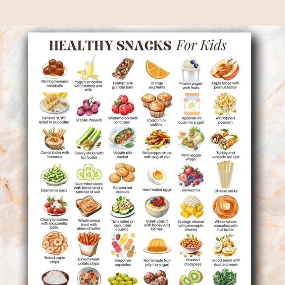 Children's Healthy Snack Posters, Children's Fast Food Posters, Simple School Snack Ideas, Nutritious Snack Posters poster