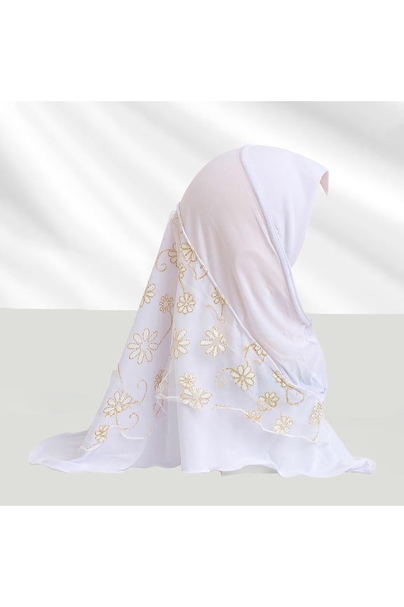 Children's Hijab Scarf, Headscarf Wrap With Mesh Spliced, Soft & Lightweight, Cute Design For Home & Park, White A, Size A