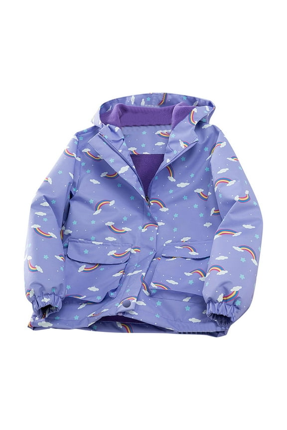 Children's Hooded Windbreaker Jackets Girls' Fashion Rainbow Print Zipper Coats Toddler Winter Long Sleeve Waterproof Windbreaker Casual Jacket Outwears