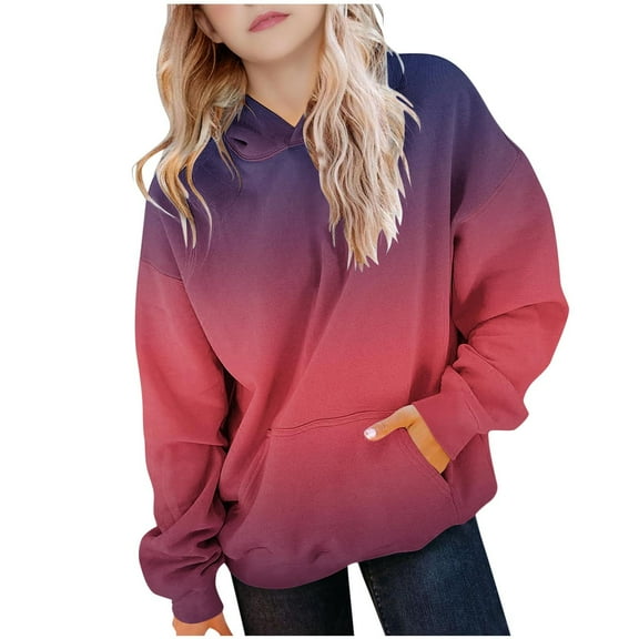 Children's Hoodie New Gradient Hoodies for Boys Girls Kids Hooded Sweatshirts Long Sleeve Oversized Pullover Tops with Pocket Wine 5 Years