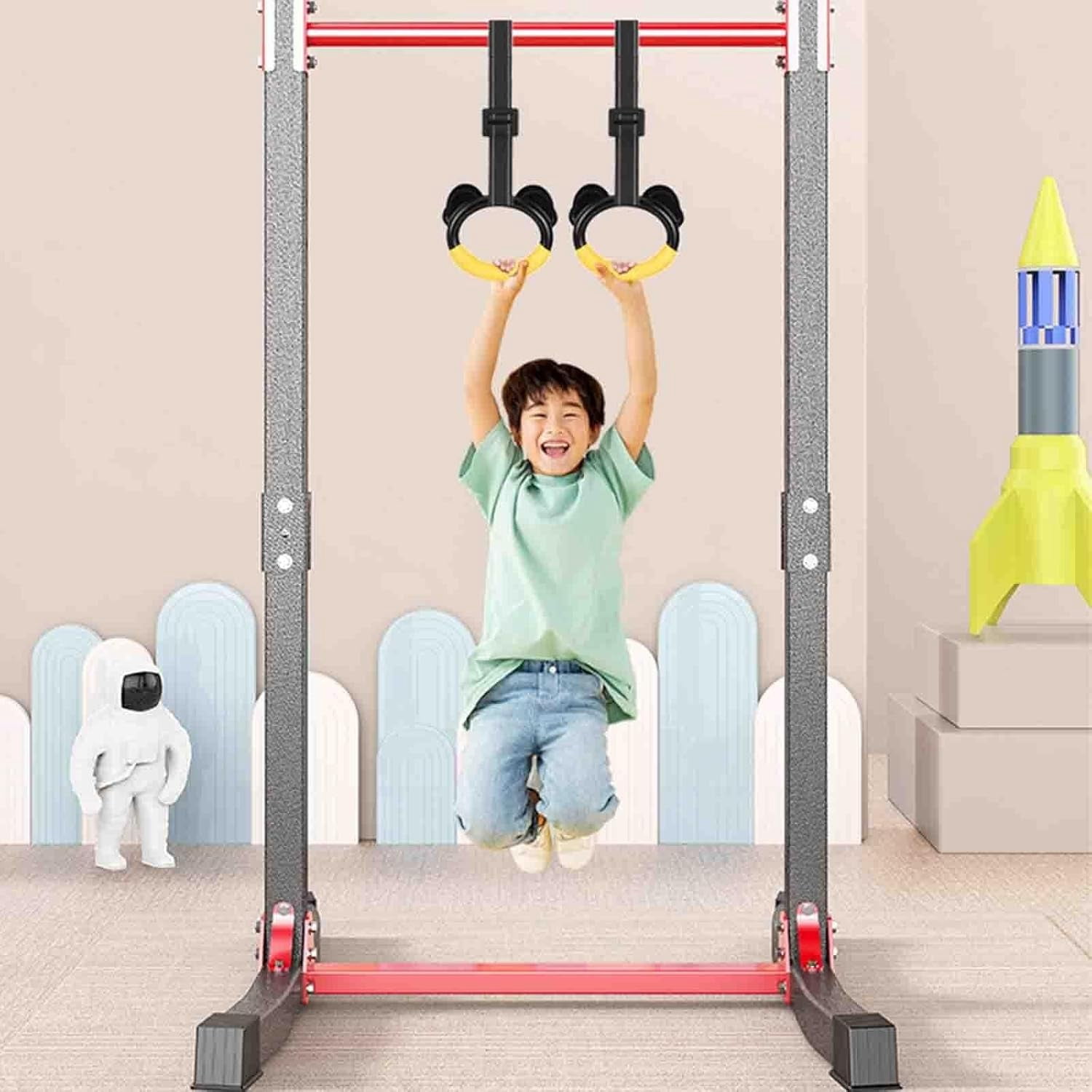 Children's Horizontal，Bar Home Pull-up Device Boom with Rings Floor-to-Ceiling Parallel Bar Frame Home Fitness Equipment