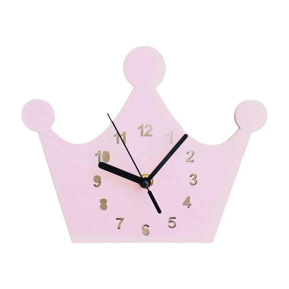Children's House Crown Clock Cartoon Clock Silent Non Ticking Wall Clock Girls Room Silent Clock Wooden Wall Decor Clock