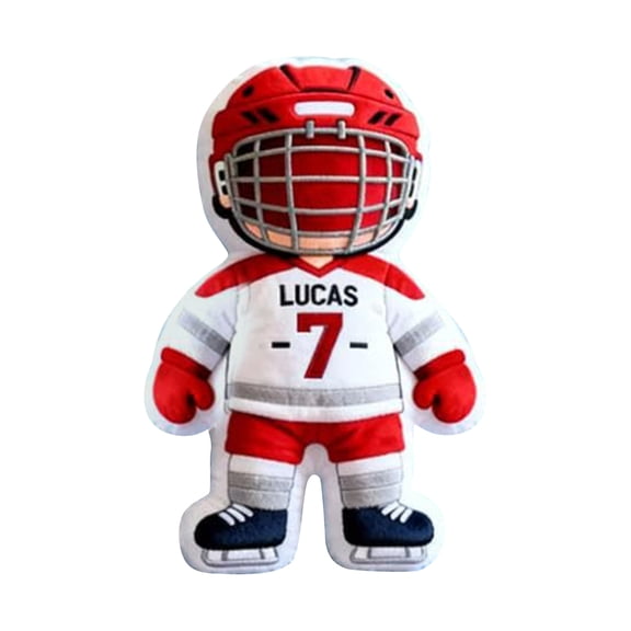 Children's Ice-Sport Shaped Plush Throw Pillow With Personalized Team Elements (Customizable Team Logos & Numbers), Made With Premium Soft Plush Material, Ideal For Boys Ages