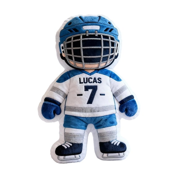 Children's Ice-Sport-Shaped Throw Pillow With Personalized Team Elements, Hockey-Themed Soft Plush Cushion For Boys As Ideal Birthday Gift, Customizable Team Logos For Sports
