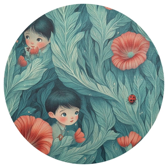 Children's Illustration 15.4in Diameter PVC Plate Mat, Heat-Resistant and Cuttable, Kitchen Decor