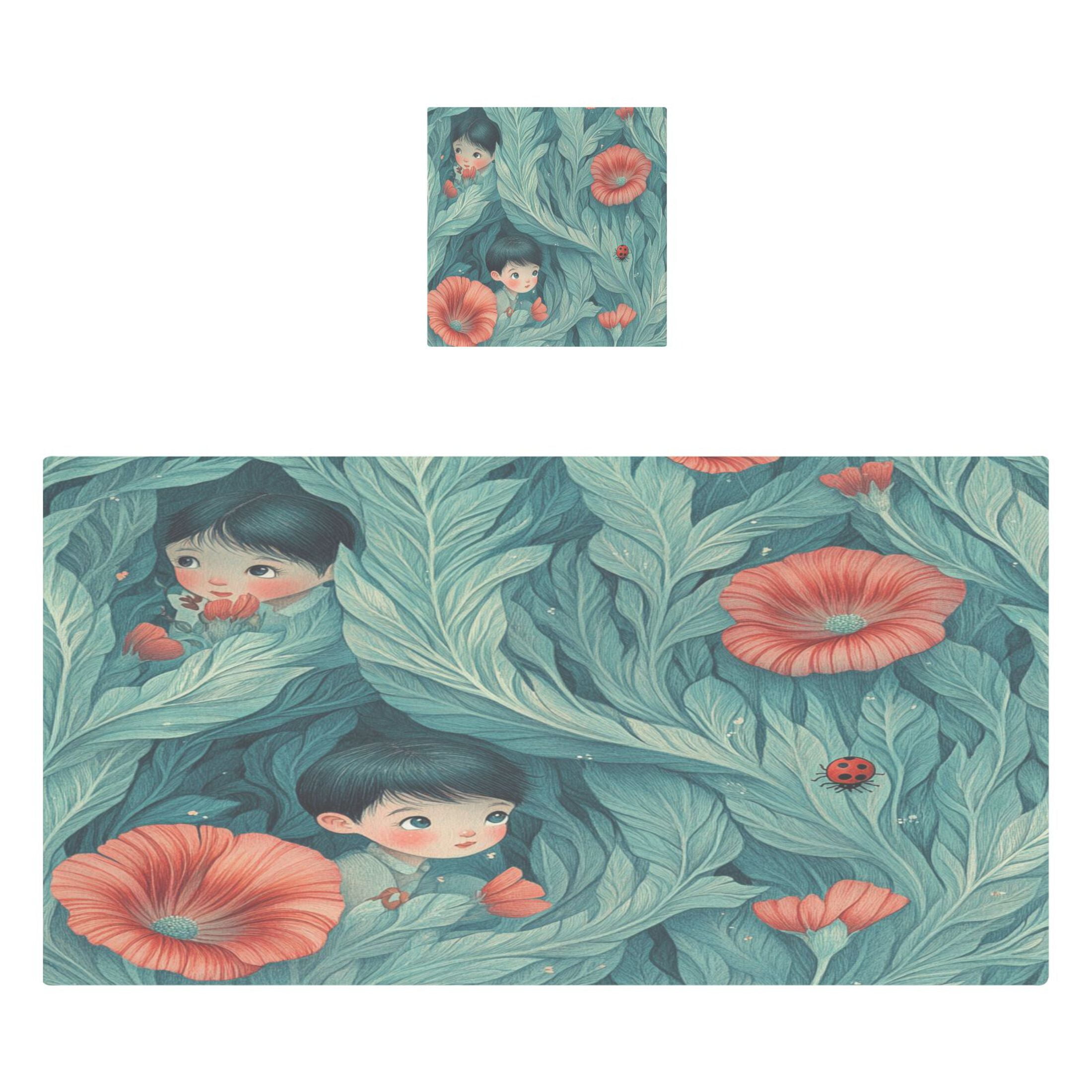 Children's Illustration 2 Piece Cotton Bath and Face Towel Set Soft and Absorbent, for Beach Pool Bathroom