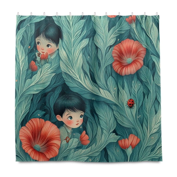 Children's Illustration 72x72 Waterproof Shower Curtain Liners Durable Metal C-Hooks Fade-Proof Thermal Print Anti-Splash