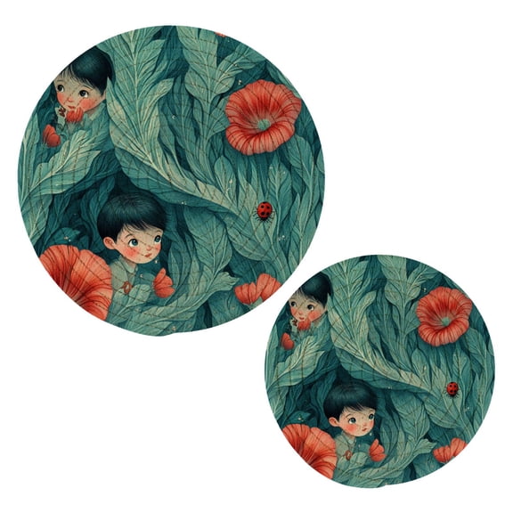 Children's Illustration Trivets Potholders Cotton Braided Potholders Heat-Resistant Pads 7.09'' and 9.45''