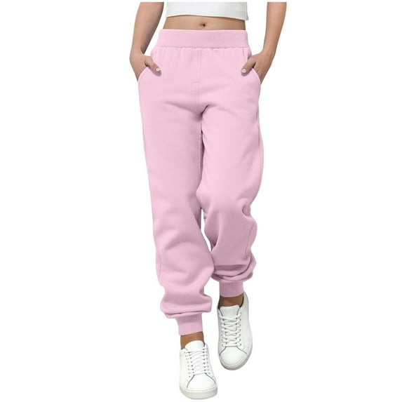 Children's Jogger Sweatpant Kid's Cotton Elastic Waist Pant Fall Winter Boys Girls Casual Cuffed Pants with Pocket