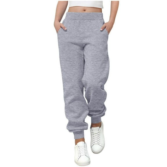 Children's Jogger Sweatpant Kid's Cotton Elastic Waist Pant Fall Winter Boys Girls Casual Cuffed Pants with Pocket