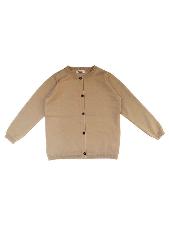 Children's Knit Cardigan Sweater, Solid Color Button Up Small Cardigan Coat for Kids, Long Sleeve Open Front Knitwear Outerwear, School Uniform Sweater Spring Autumn Winter Khaki