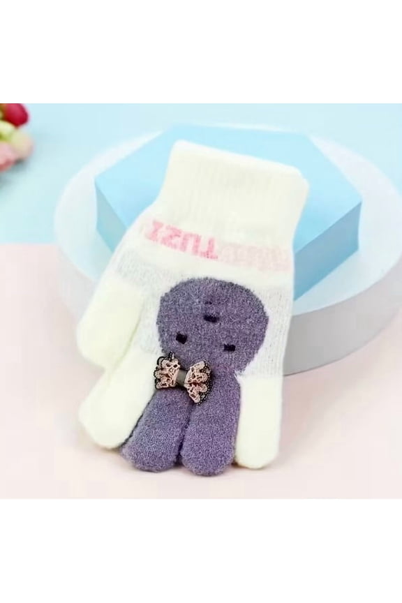 Children's Knitted Gloves with Adorable Bunny Bow Design - One Size Fits All for Ages 3-8